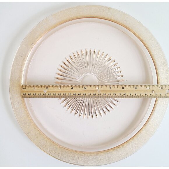 Vintage Glastonbury Lotus Rambler Rose Platter Made in USA Pink glass Gold Rim - Picture 13 of 14
